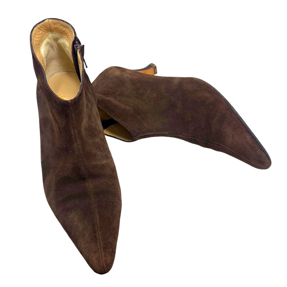 Sutor Mantellassi Suede Pointed Toe Kitten‎ Heel Zip Booties